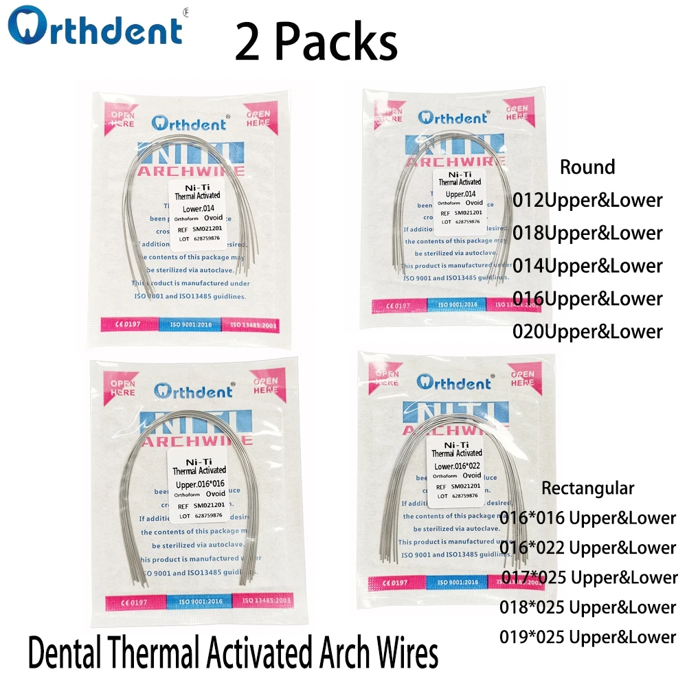 

2 Packs Dental Niti Thermal Activated Archwire Orthodontic Arch Ovoid Form Wires Round/Rectangular Dentistry Material Tools