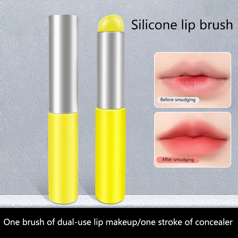 Pincel de maquillaje corrector y labial de silicona amarillo limón con cubierta Q aplicador de lápiz labial de cabeza redonda suave cosmético de labios multiusos