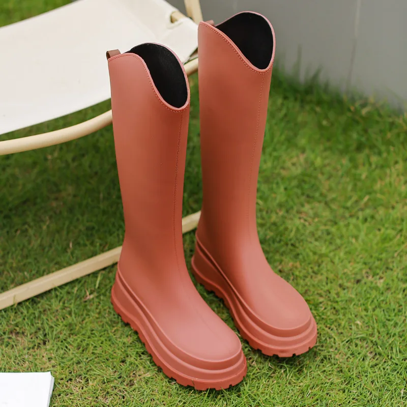 Nieuwe 38Cm Lange Buis Hoge Buis Dames Regenlaarzen Pvc Outdoor Antislip Mode Regenlaars Comfortabele Dikke Bodem Waterdichte Schoenen