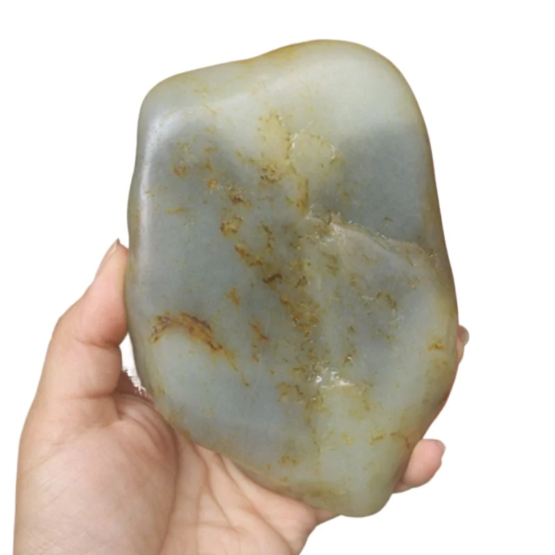 

Hetian jade blue and white sub-material with genuine leather rough stone jade ornament