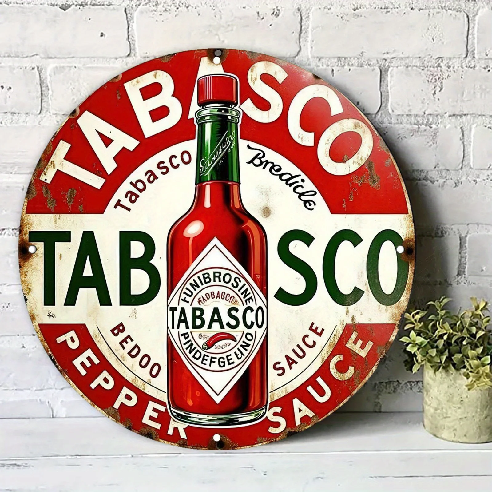 Letrero Metálico Plano 2D Vintage de Salsa Tabasco - Decoración de Pared Redonda de Aluminio de 20 cm con Diseño Rojo y Blanco, Perfecto para la Cocina
