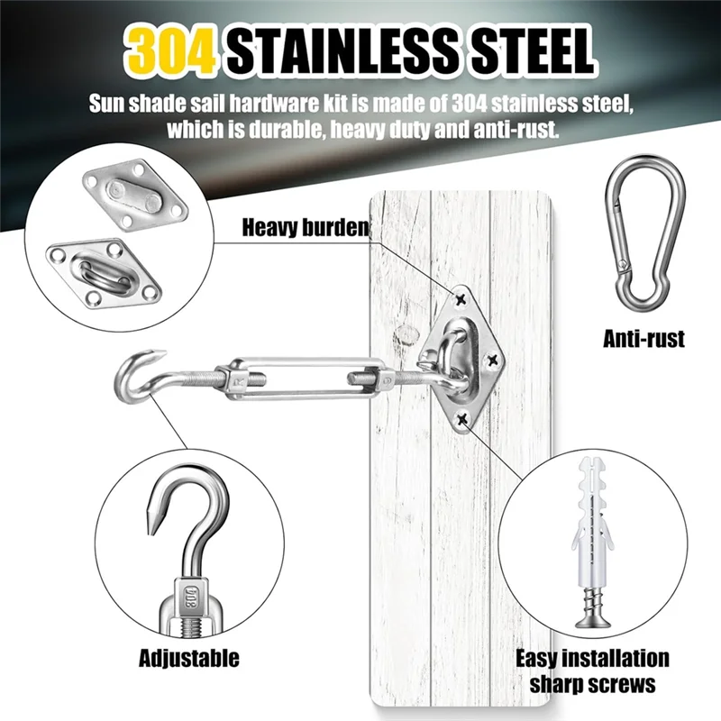 

BHTS-92 Pieces Shade Sail Hardware Kit Rust-Proof Shade Hardware Kit For Triangle Rectangle Shade Sail Installation