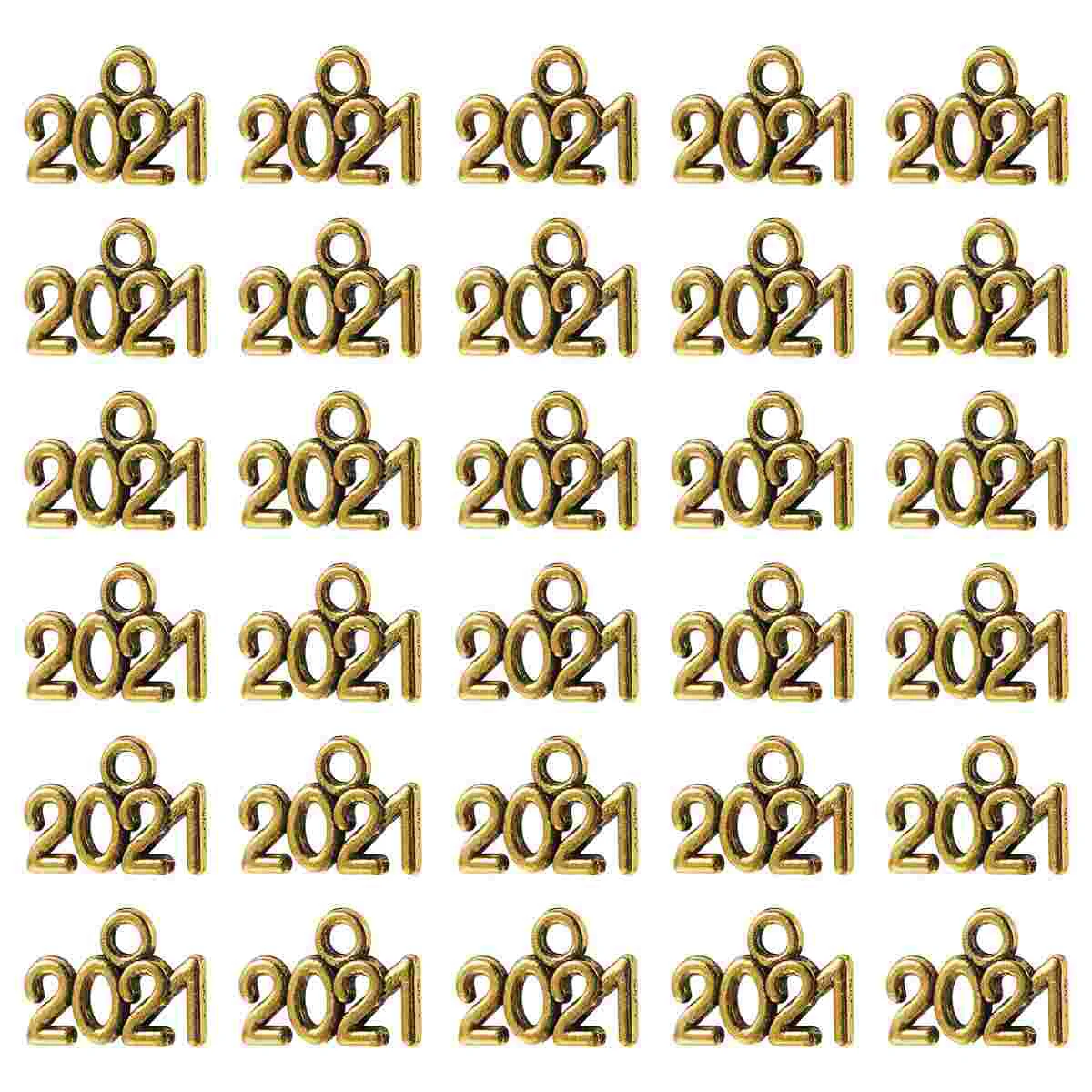 

100 Pcs Number Necklace 2021 Pendants DIY Souvenir Year Wallet Golden Crafting Gift