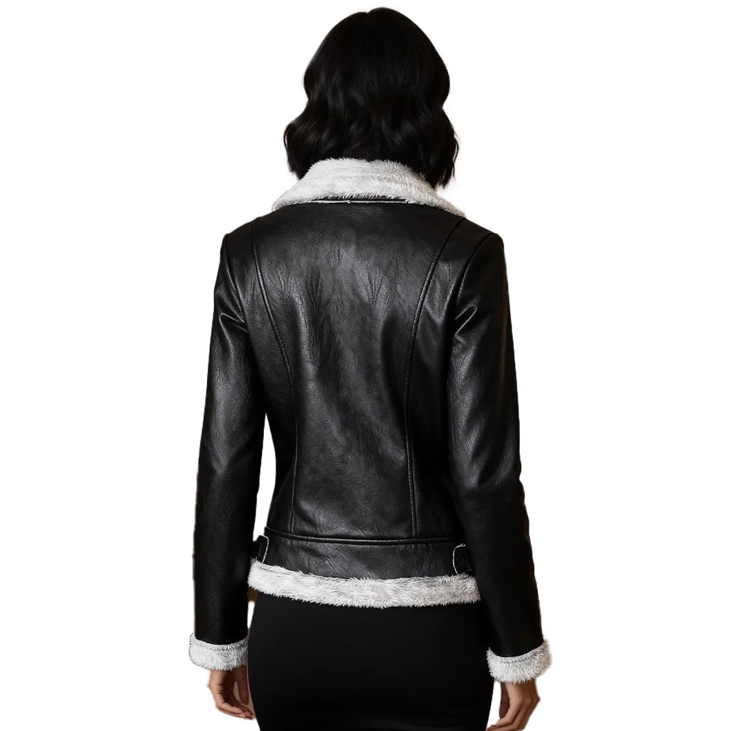 سترة نسائية من جلد البولي يوريثان سميكة من الصوف لعام 2026 #5