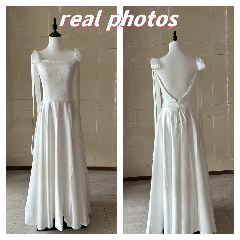 2024 New Fairy Satin Robe De Marie Fashion Spaghetti Straps A Line Sukienka Na Wesele Sexy Backless Simple Women Wedding Dress