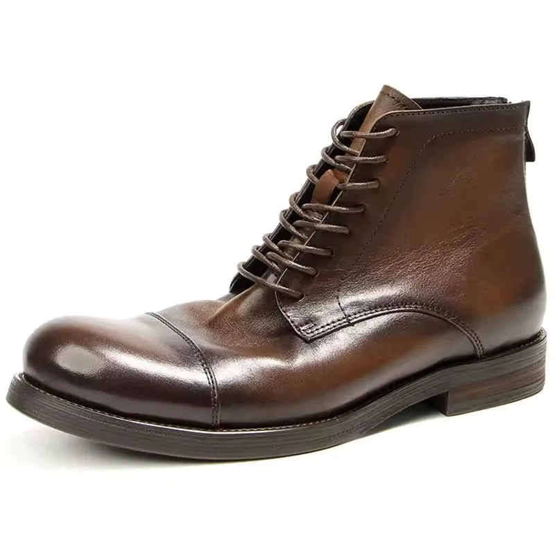 

Retro Luxury Men's Boots Genuine Leather Male Shoes Handmade Men Ankle Boots Rear Zipper High-quality Cow Leather Men Footwear