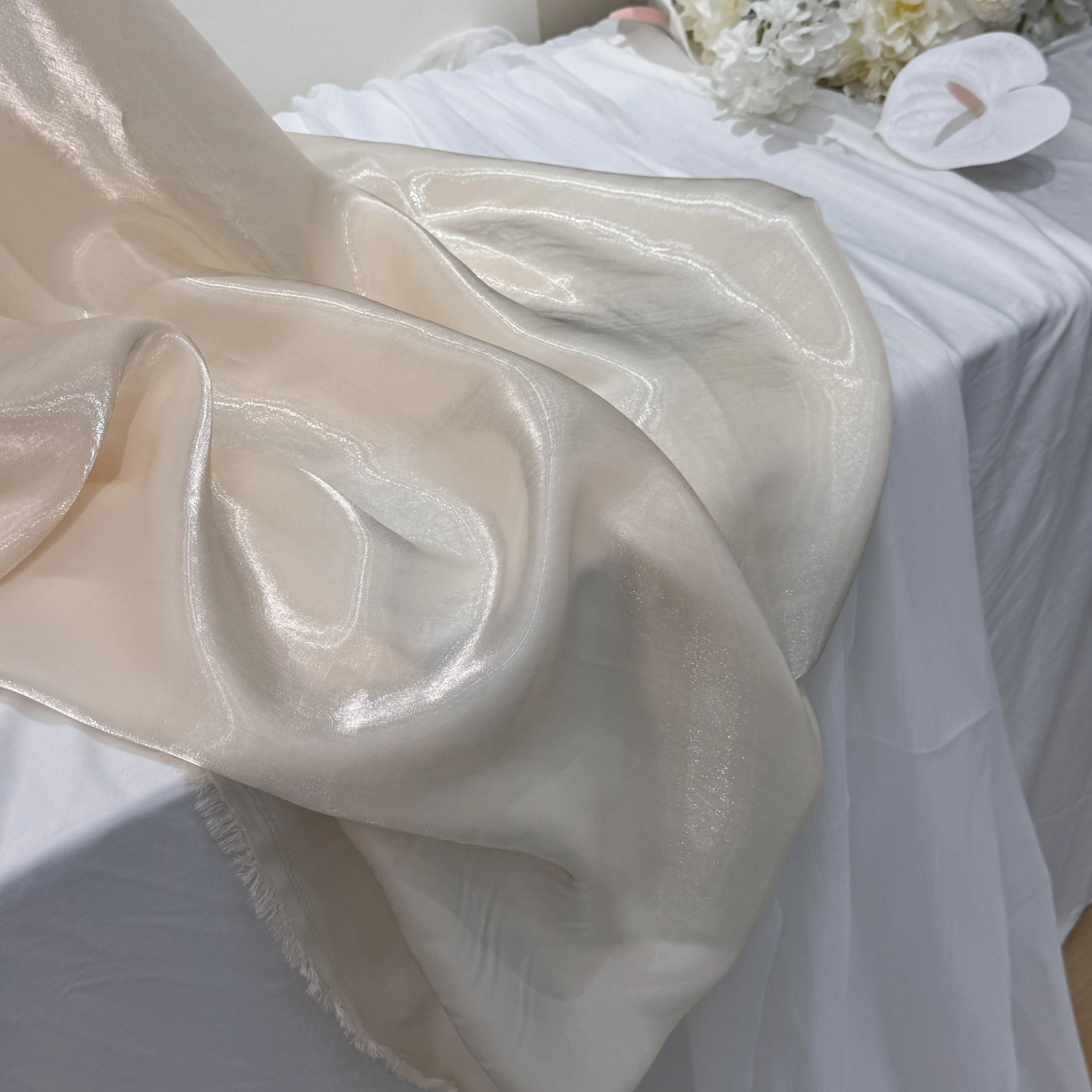 Pink Champagne White Glitter Silky Satin Mesh Hanfu Dress Draping Fabric for Wedding Cool Fabric