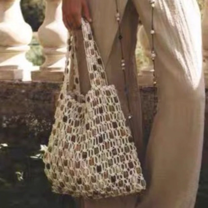 

NEW Bohemian Rope Crochet Women Bag Color Beading Beach Bags for Women Handmade Hollow Knitting Handbags and Purses Woven Bag