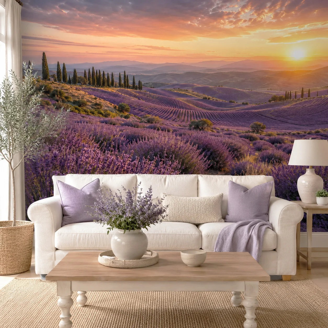 Custom Lavender Field Wallpaper Mural Sunset Provence Landscape Living Room Wall Decor Non Self Adhesive Requires Glue