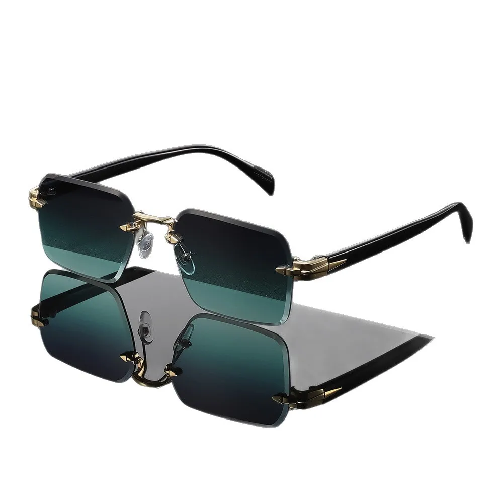 Lunettes de soleil sans monture en métal, charnières en métal, lunettes de soleil pour hommes et femmes, bord biseauté, protection UV en plein air, lunettes de marque design élégantes