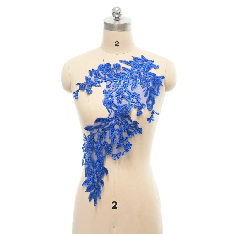 2 Pieces, New Navy Blue Sequin Embroidery Lace Decal Handmade Wedding Dress Decoration Material DIY Decorative Accessories