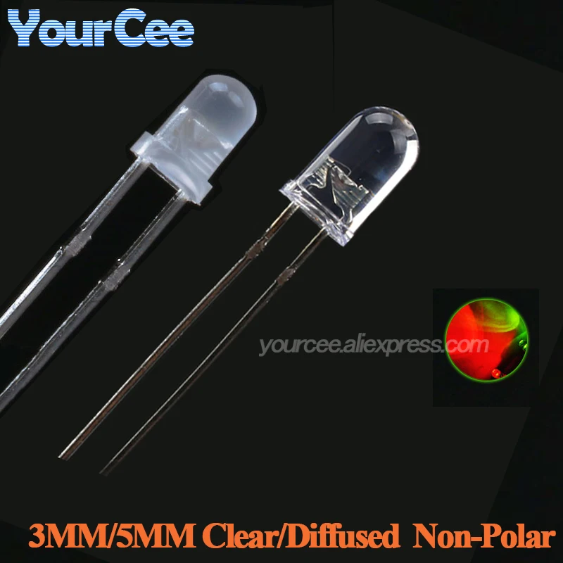 100pcs/20pcs 5mm 3mm LED Bi-Color Clear Red/Green Fog/Diffused Non-Polar Round Light Emitting Diode Two Plug-in DIP DIY Kit