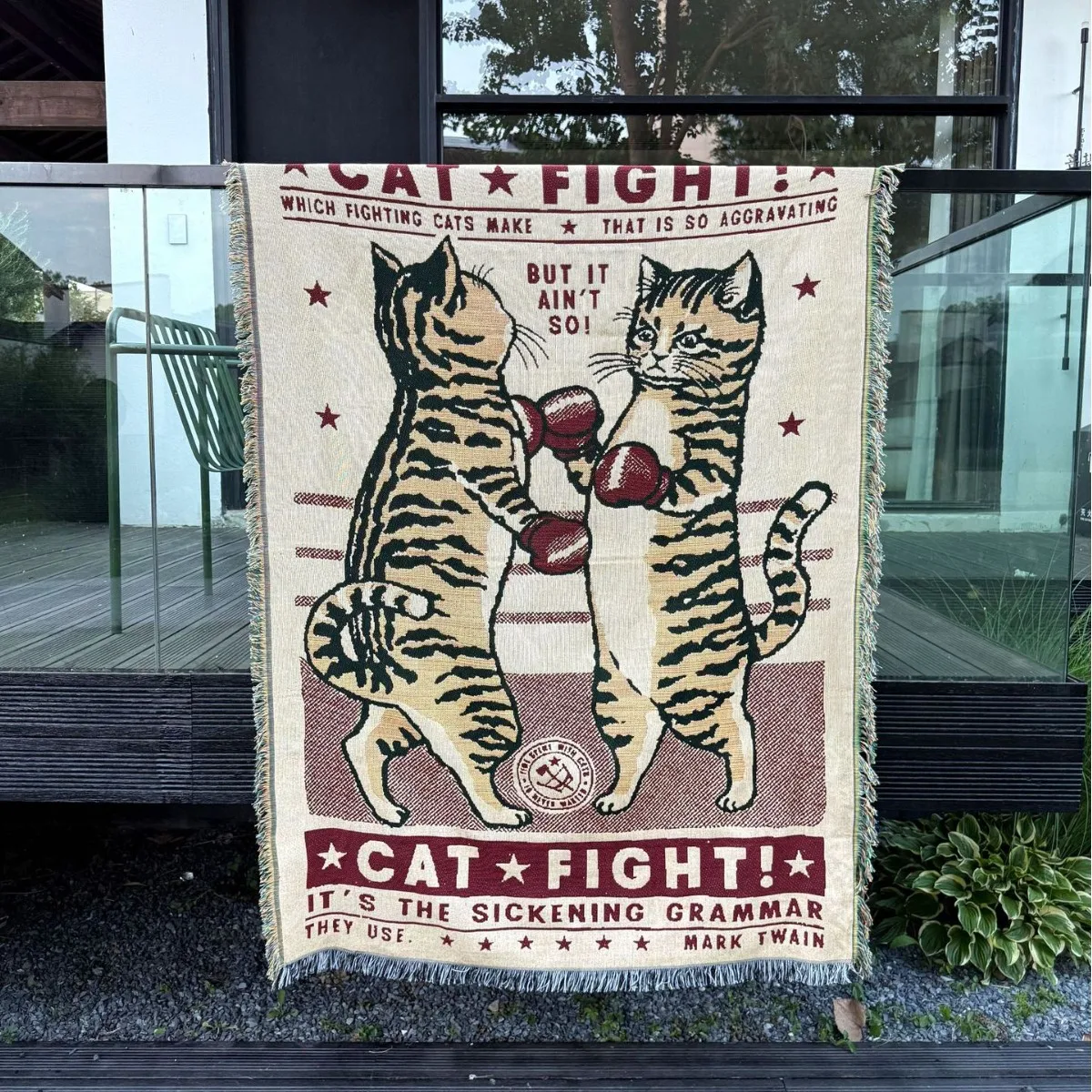 Vintage Boxing Cats Tapestry Blanket 