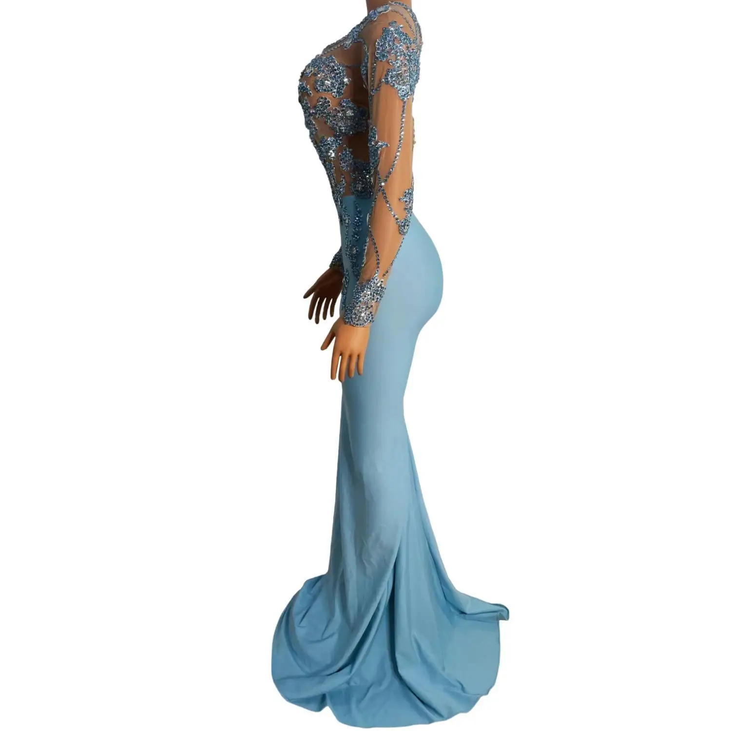 Robe de soirée pour femmes, magnifique, nouveau style, bleu brillant, queue de diamant, robe de soirée élégante, robes de soirée de mariage, demoiselle d'honneur, BIyue