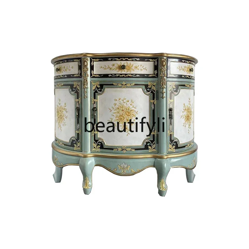 N178 European-style painted entrance cabinet,light luxury solid wood,home entry,foyer decorative cabinet,semi-round bedroom lock