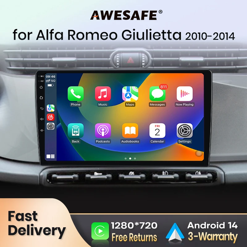 AWESAFE Autoradio Autoradio per Alfa Romeo Giulietta 2010-2014 Schermo Carplay Wireless Android Auto Stereo GPS Navi FM RDS BT