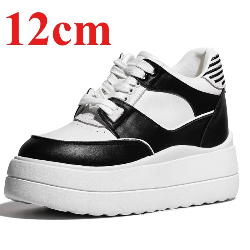 

Женские кроссовки из натуральной кожи на толстой подошве 12 см, увеличивающие рост, дышащие, удобные повседневные кеды