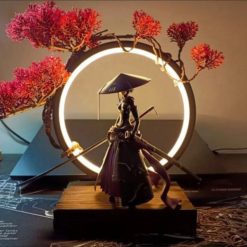 New Chinese Style LED Lamp Ring Ornament Character Background Light Home Decoration Red Maple Ambience Light-SPMI