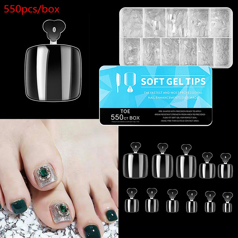 550 Full coverage Fake Toenails ultra-thin natural transparent press toe toenail Artificial acrylic fake nail Art Nail tools