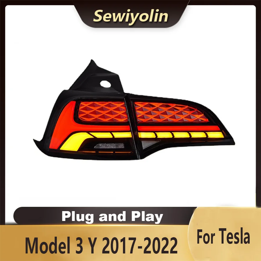 Car Auto PartsLED Tail Lights For Tesla Model 3 Y 2017-2022 Start-Up Animation Rear Lamp DRL Signal  Plug And Play