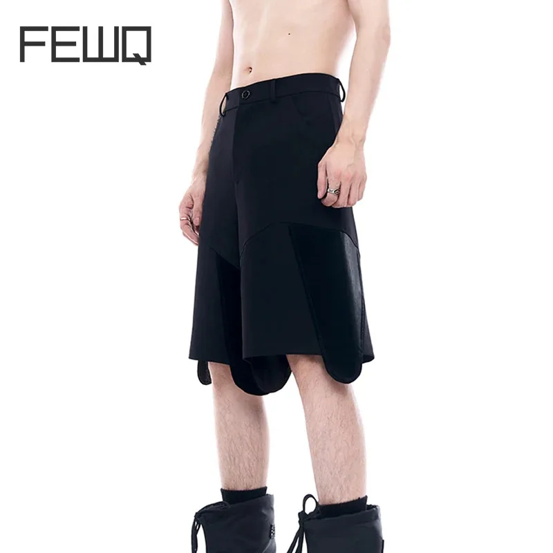 

FEWQ Niche Patchwork Design Niche Summer Casual Shorts 2024 Darkwear Solid Color Darkwear New Fashion Male Trousers 24E1320