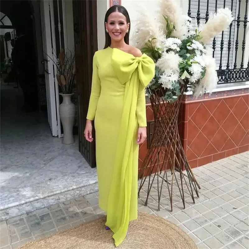 

Classy Irregularity Neck Sheath Mother of the Bride Dresses Ankle-Length Satin Prom Gown Bow Bow Wedding Guest Dress