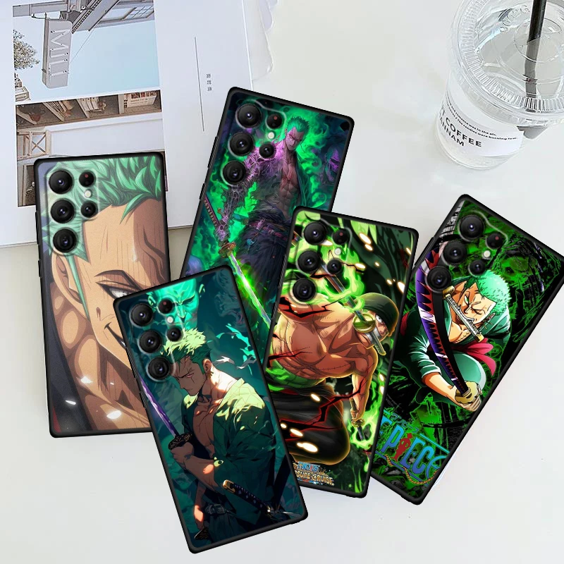 Anime Ones P-Piece Zoro For Samsung Galaxy S24 S23 S22 S21 S20 FE S10 S9 S10E S8 Plus Ultra Lite 5G TPU Black Phone Case