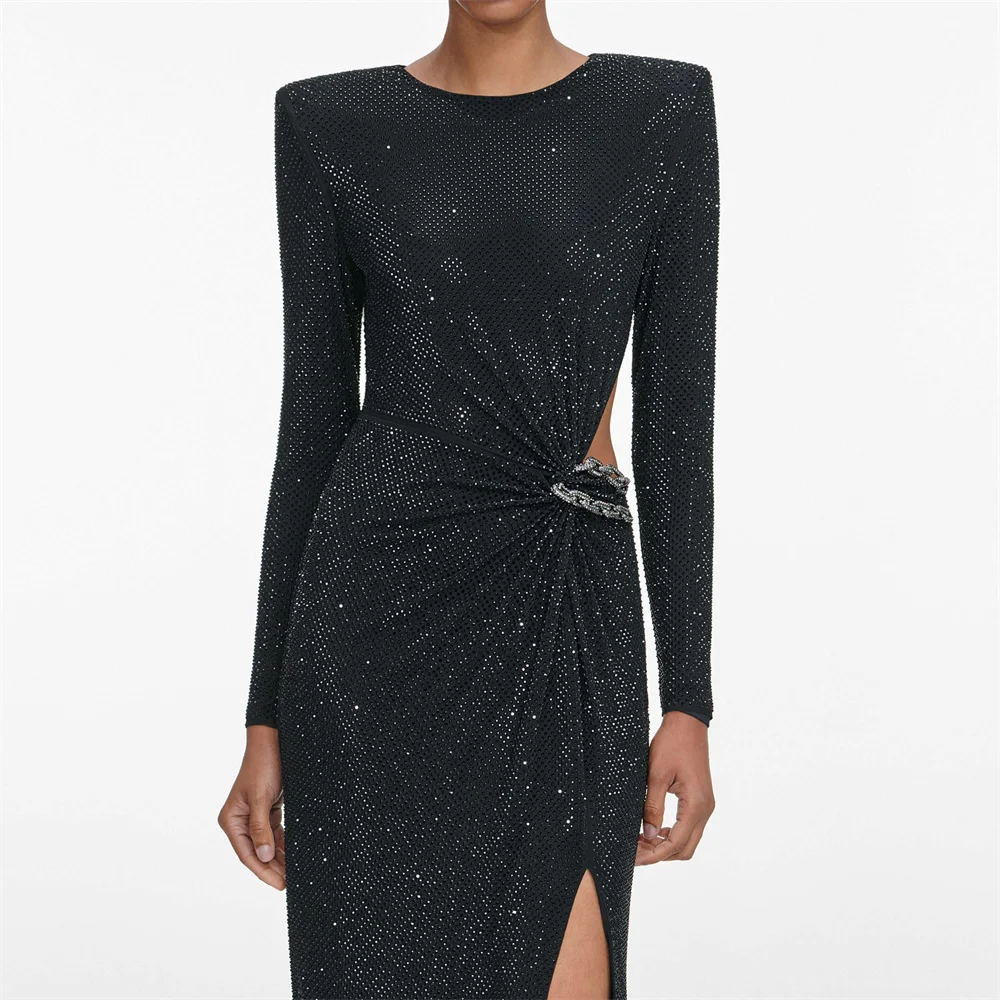 

2026 Winter Women's Evening Gown with Rhinestones, Corset, Elegant Ladies' Robe, Y2K New High-Quality Party Pleated Black Skirt