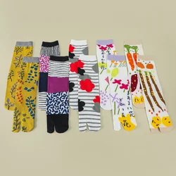 1 Pair Women Cartoon Combed Cotton Two Toe Socks Japanese Colorful Jacquard Split Toe Socks Floral Cute Funny Crew Tabi Socks