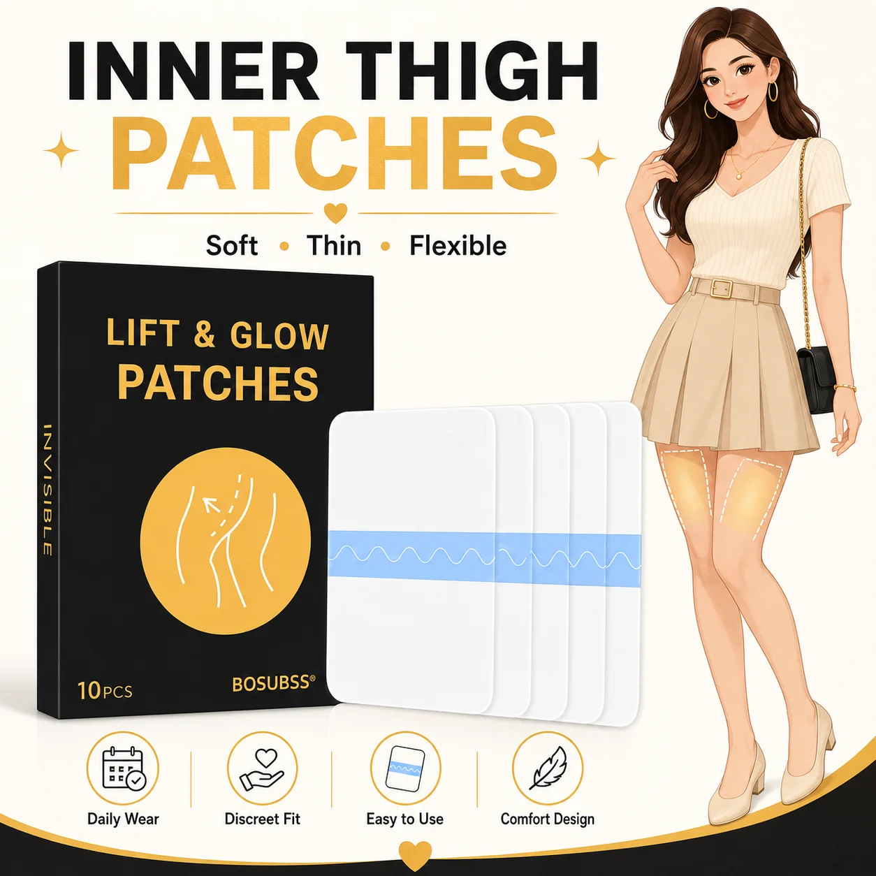 10PCS Inner Thigh Comfort Patch Soft Daily Wear Thigh Patches For Women Outfit Routine And Clean Dry Skin Use