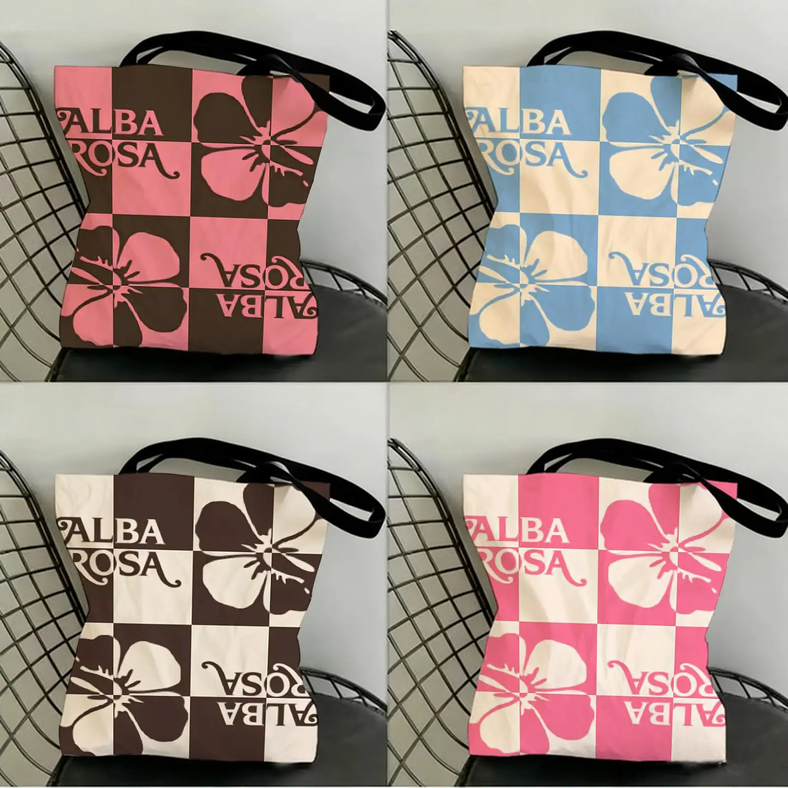 

Fashion A-ALBA R-ROSA Storage Bags Canvas Double-Sided Print Fashion Shoulder Tote Shopping Bag Gift Eco Handbags