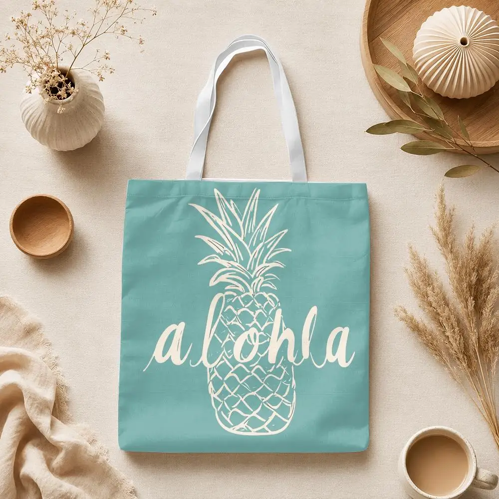 Fruity Aloha Print Storage Bags Canvas Tote Bag Large Capacity Shoulder Bag Eco-Friendly Reusable Casual Handbag