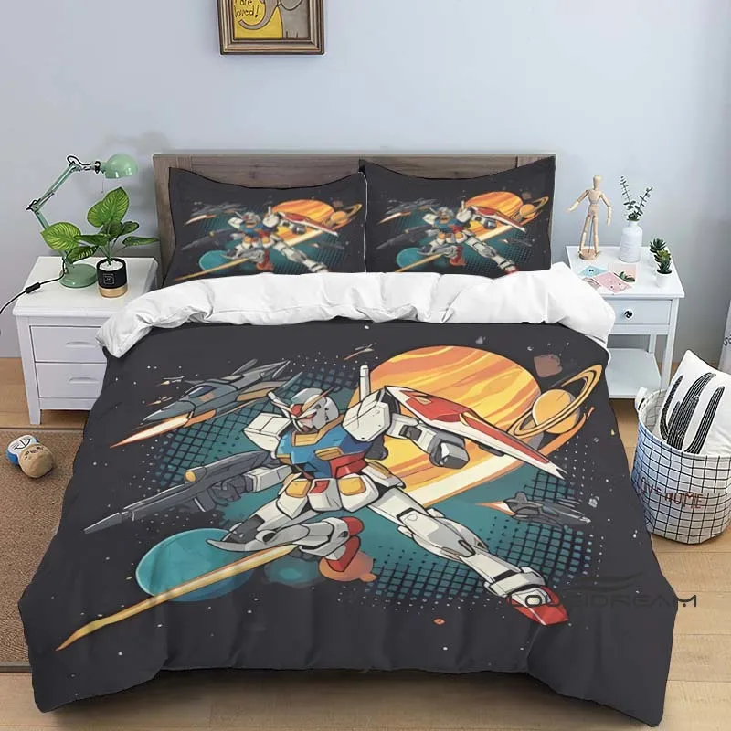 2025 New Anime Mobile Suit Gundam Bedding Set 3D Printing Home Decor Pillowcase Quilt Cover Cute Gift for Family and Friends