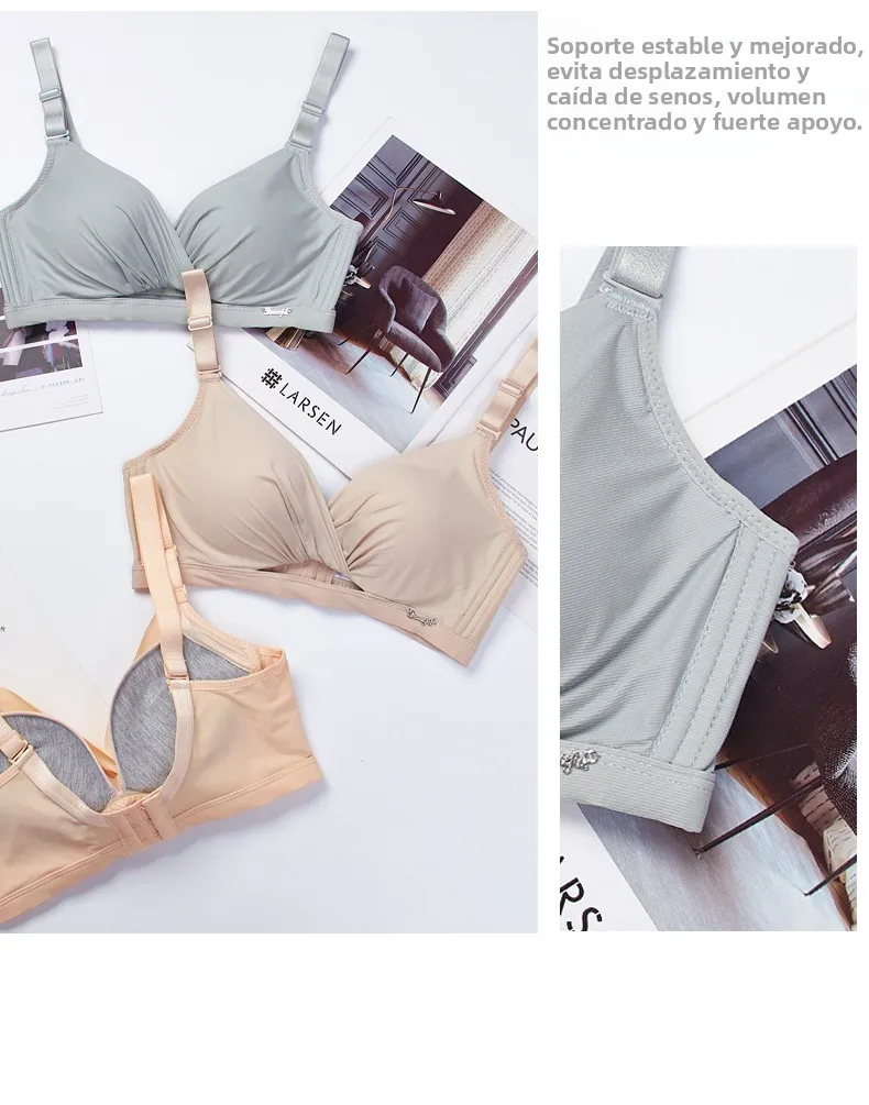 Conjunto de sujetador y bragas finos y sin costuras para mujer, con ajuste inalámbrico, efecto realce de pecho plano, para ve...