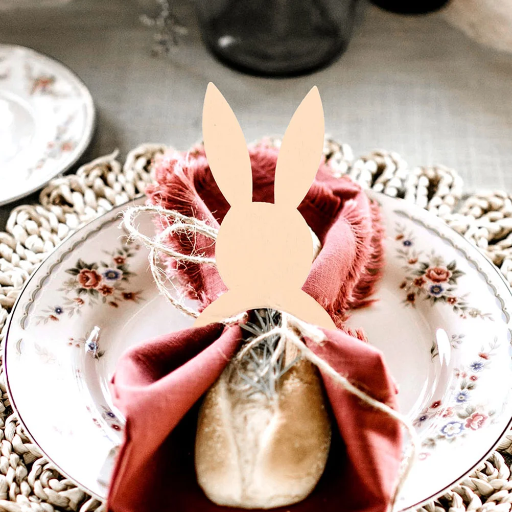 

20Pcs Rabbit Wooden Napkin Rings Bunny Shape Easter Table Decor Easter Napkin Holders Family Gatherings Wooden Serviette Buckles