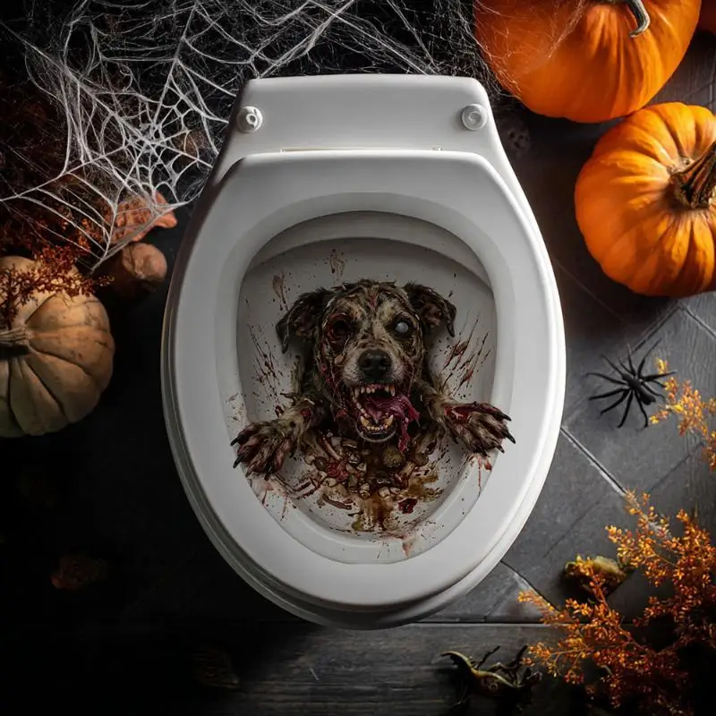 Halloween Horror Zombie Dog Toilet Stickers Bathroom Beach Floor Decal Waterproof Anti-Slip Removable Bathtub Decor