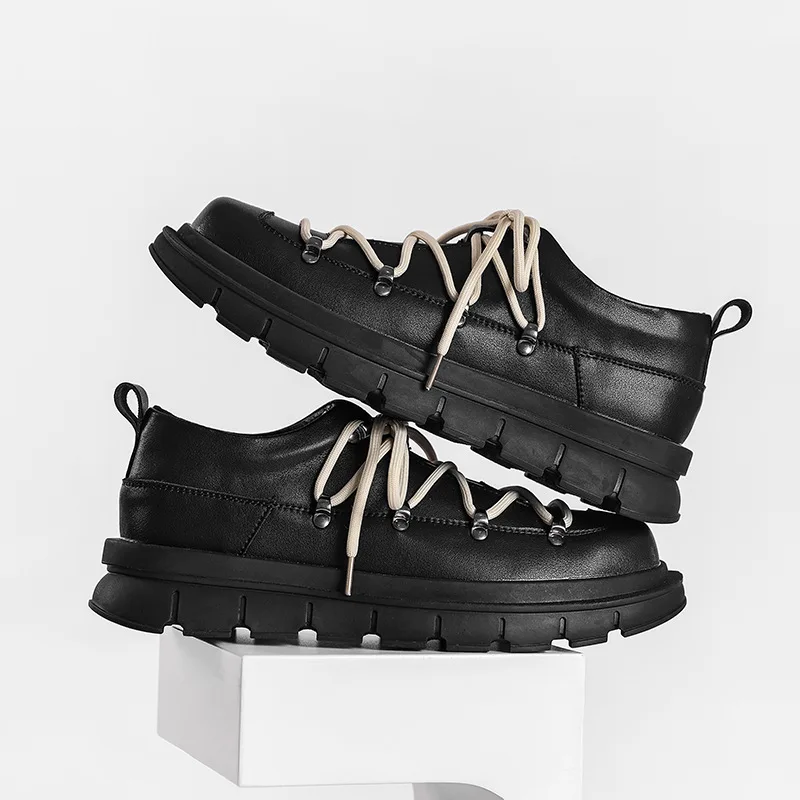 

Niche Colorblock Lace-up Design Black Shoes Men's Spring 2026 New Height Increasing Low-top Men's Boots High Street