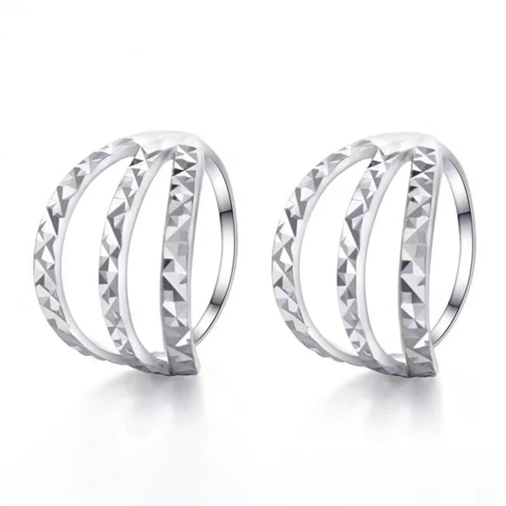 Pt950 Pure Solid Platinum 950 Women Lucky Star Carved Three Layers Hoop Earrings 1.4-1.6g