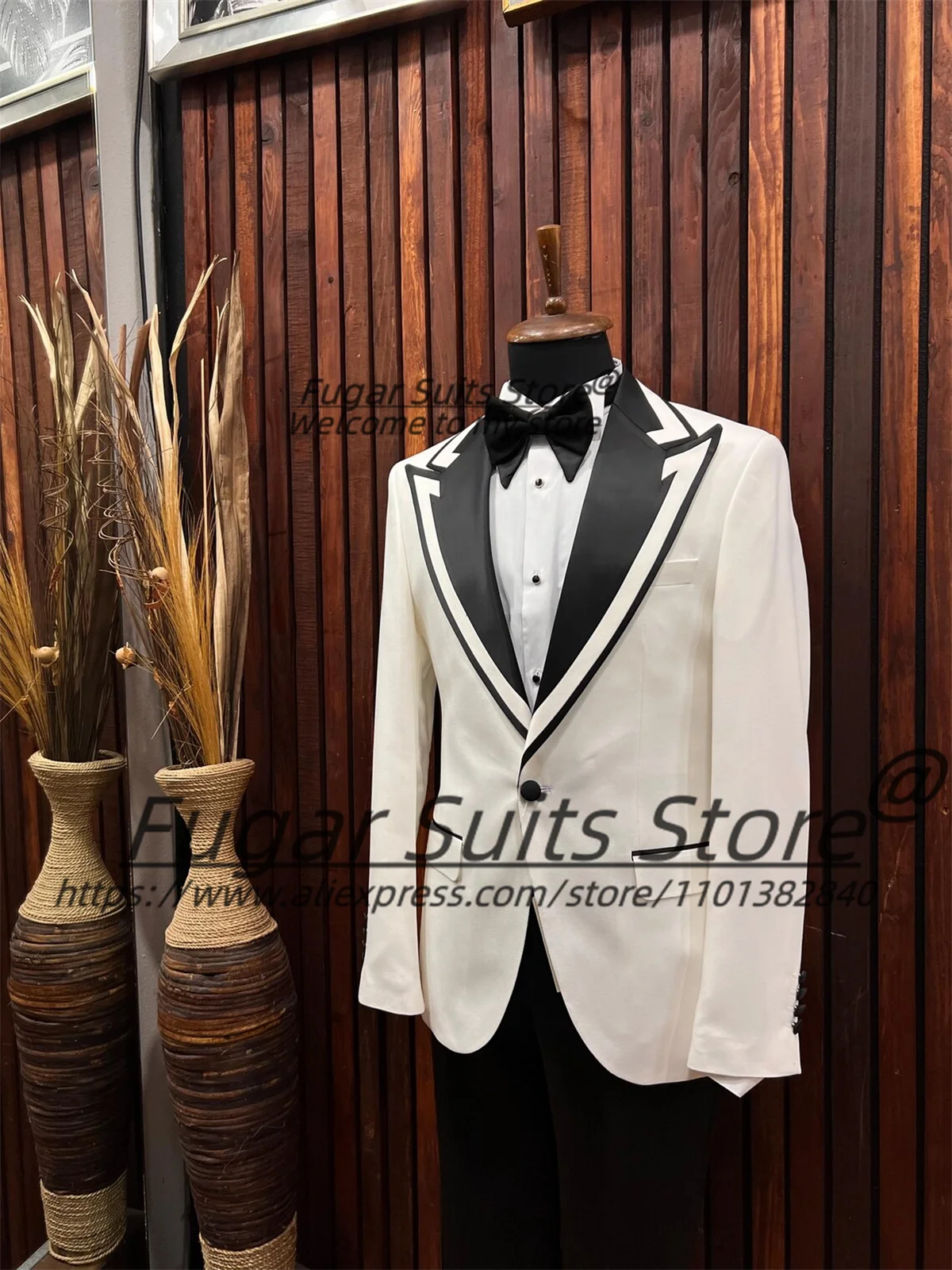 

Formal Wedding Groom Tuxedos Customized Slim Fit Black Peak lapel Men Suits Male Prom Blazers 2Pieces Sets Elegant Costume Homme