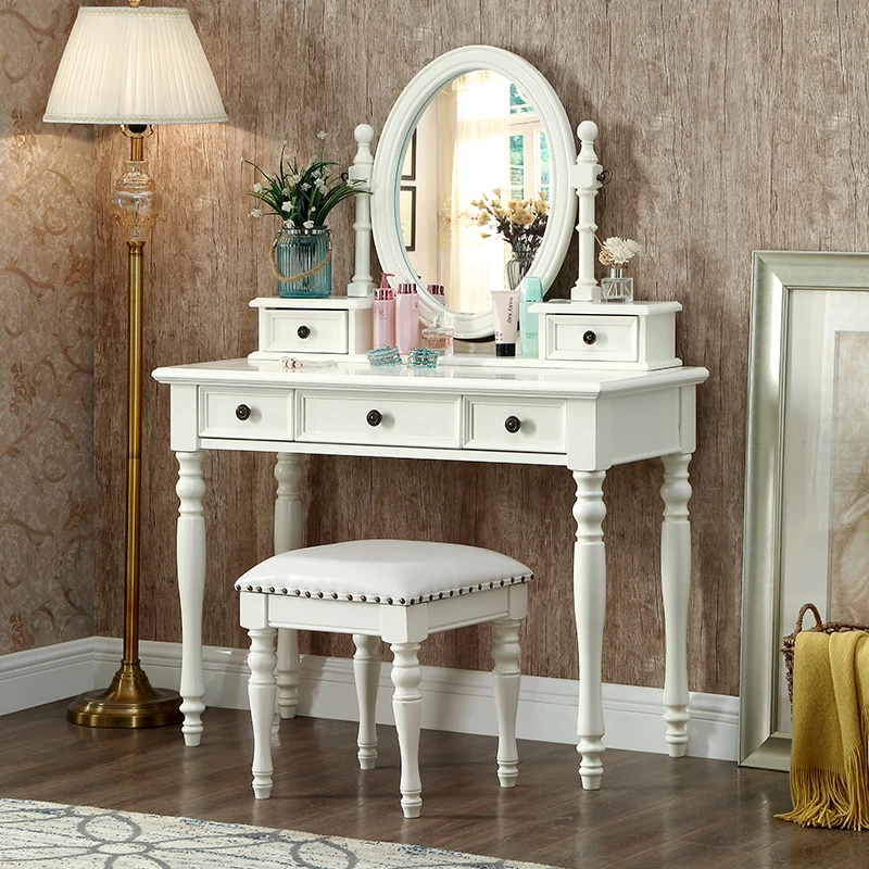 

European Vintage Vanity Table Mid Century Trendy Elegant Glamour Vanity Table With Mirror Tallboy Cômoda De Quarto Furniture
