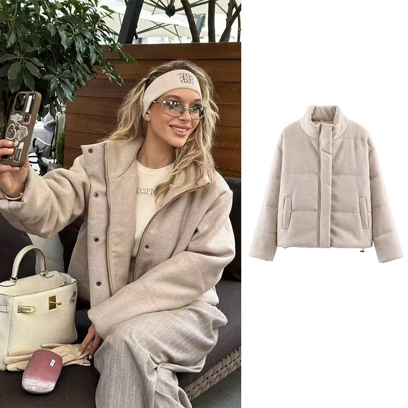 

2026 новогодние парковые пальто для женщин, новые шикарные куртки на молнии с длинными рукавами, женские элегантные теплые куртки с лацканами для отдыха, бежевые пуховики