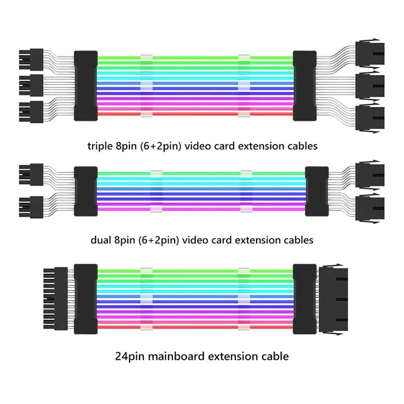 A53M-PC Case PSU Extension ARGB Cable ATX 3X8PIN PCI-E GPU Neon Color Line ARGB Streamer Transfer Graphics Card Power Cable Dura
