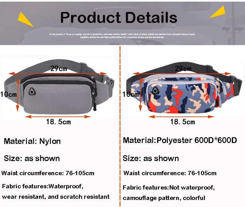 Wasserdichte Nylon-Gürteltasche für Herren und Damen, Bauchtasche, Hüfttasche, Känguru-Tasche, Sport-Lauftasche – Detail 9