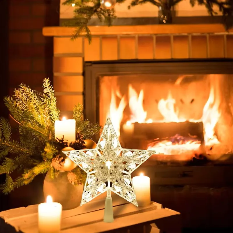 15cm Christmas Glowing Tree Topper Five-pointed Star Transparent LED Shining Lamp Xmas Colorful TopStar Ornaments Navidad Decor image 4