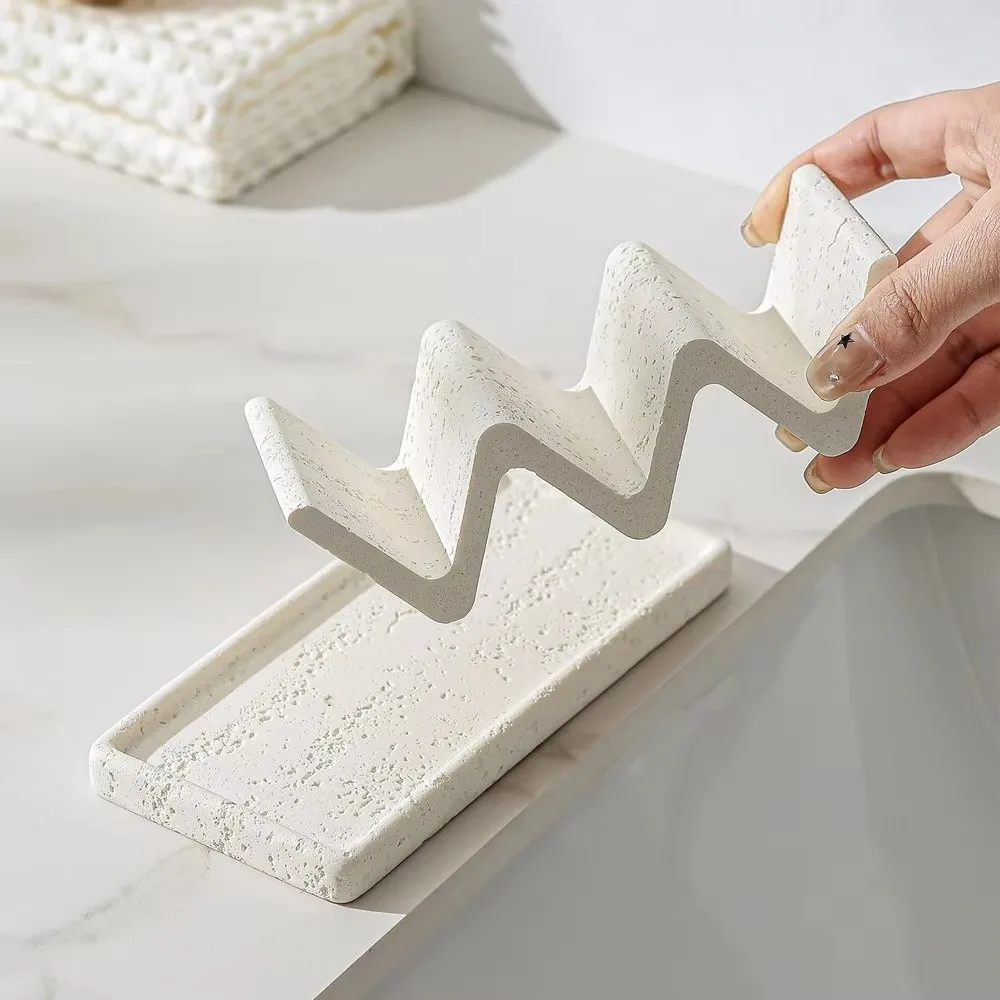 Retro Japanese Style Soap Dish Minimalist with Drainage Soap Storage Box Wave Shaped Sandstone Soap Tray Bathroom Use