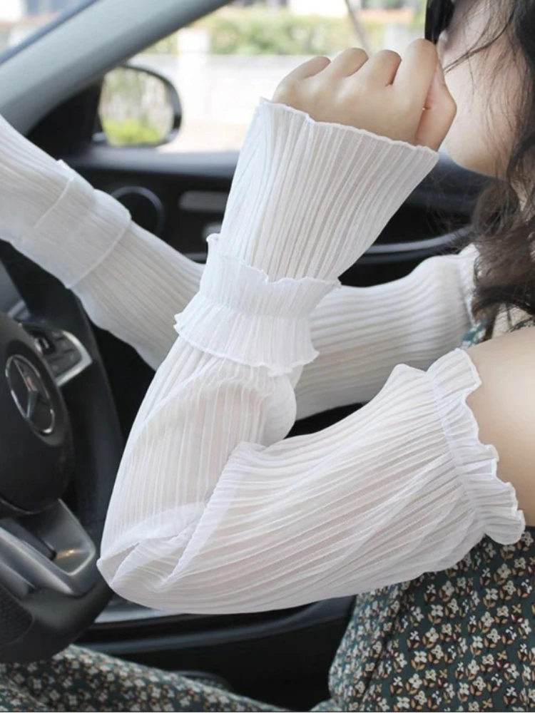 AliExpress NONE Women Sexy Long Sun Protection White Fingerless Gloves Tulle Arm Sleeves Outdoor Cycling Drive AntiUV Thin Breathable Overleeves