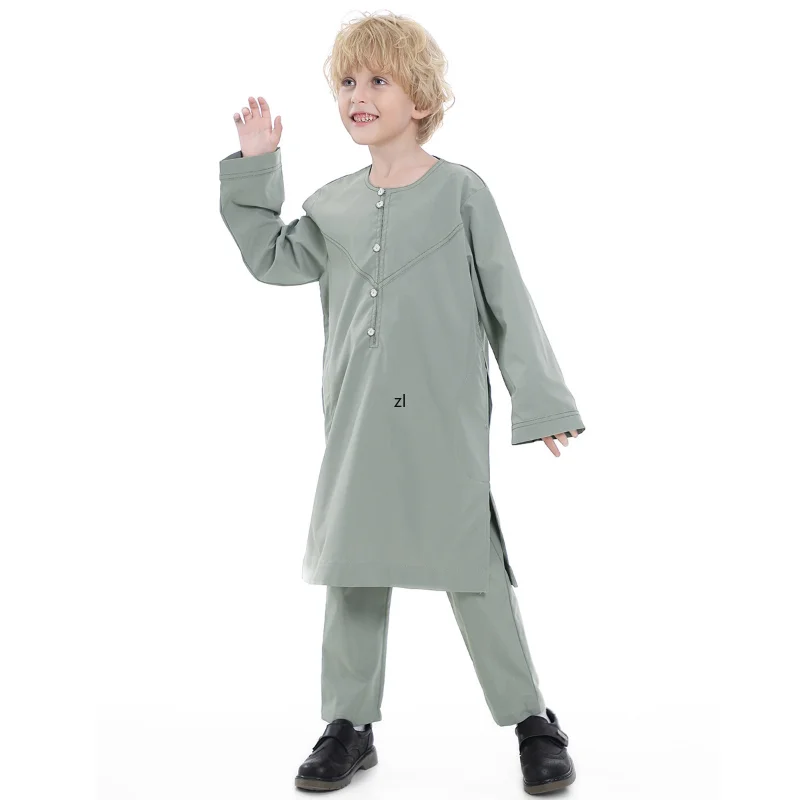 Thobe arabe musulman pour enfants, Abaya, Ramadan, Jubba, Robe et pantalon, Caftan, Ensembles musulmans, 2 pièces