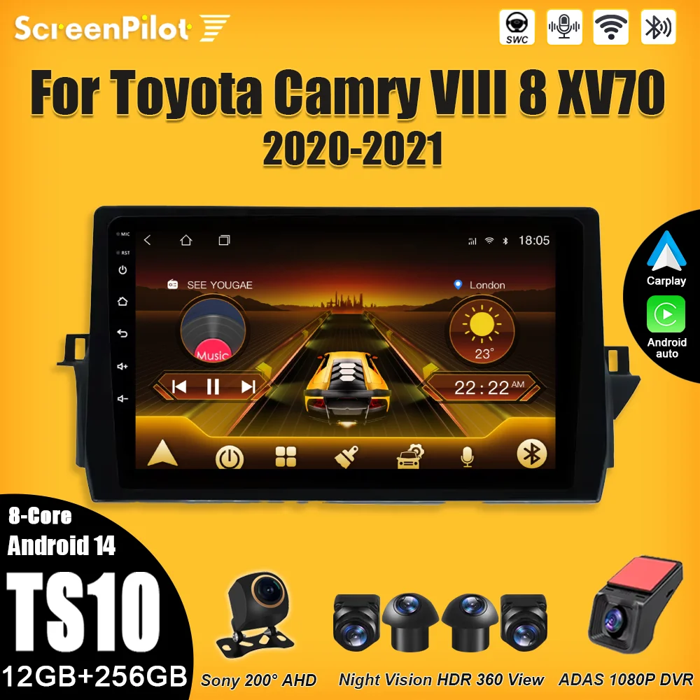 

Android 15 FOR Car Radio Toyota Camry VIII 8 XV70 2020-2021 Car Radio Multimedia Video Player Carplay Mirror Link 2 din Wifi 5G