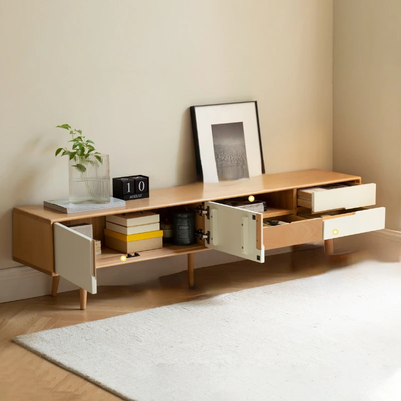 

Modern Minimalist White Living Room Low Cabinet Small Apartment Home European Beech Floor Cabinet