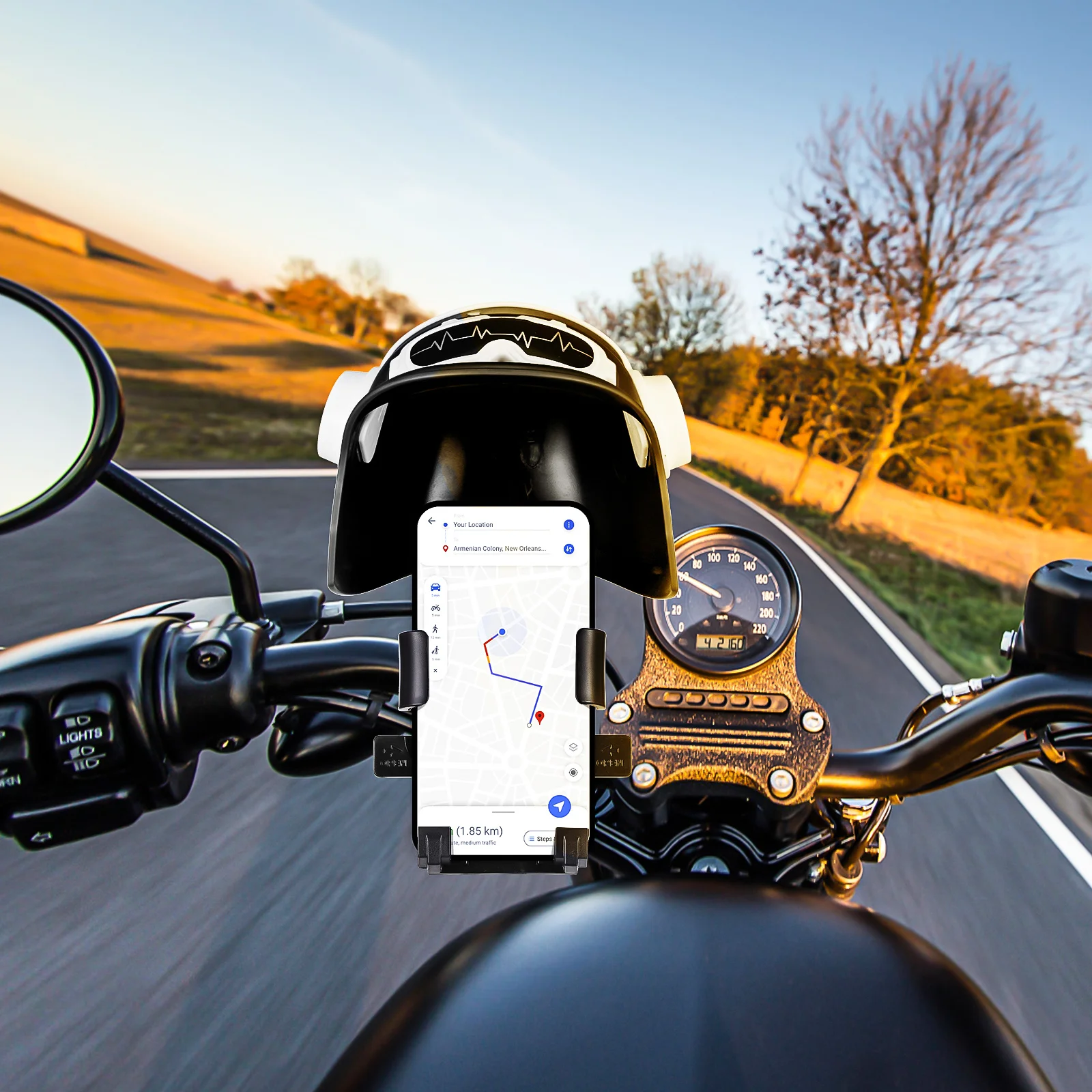 

Universal Bike Phone Holder with Top Sunshade Protection from Rain and Sunlight Motor Mirror Mount Secure Clamp for Safe Riding